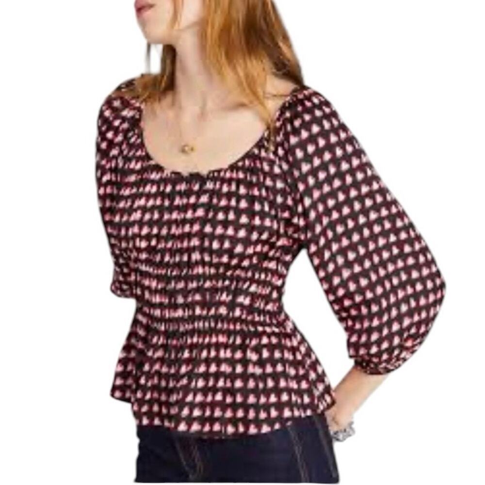Kate Spade New York Women’s Small Fancy Hearts Long Sleeve Riviera Blouse - Picture 2 of 5